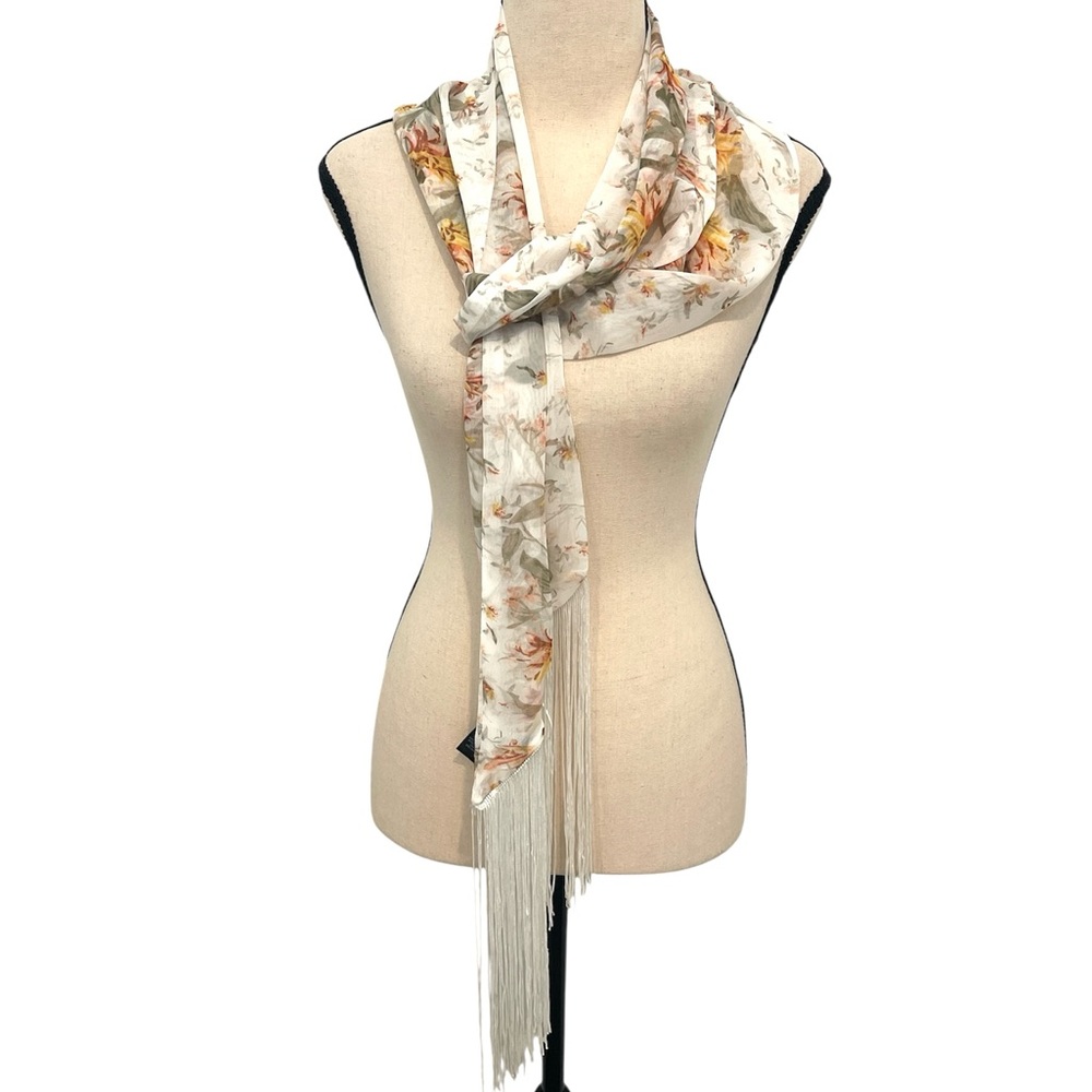 WHBM | botanical floral skinny fringe scarf NEW in box